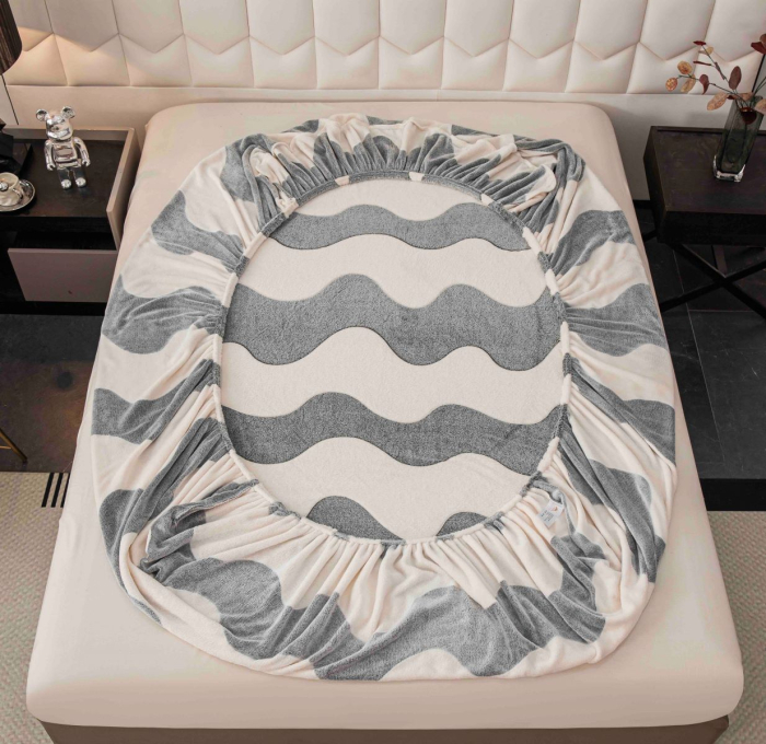 Husă de pat cu elastic, cocolino, 230x250 cm, 2 fețe de pernă, valuri [3]