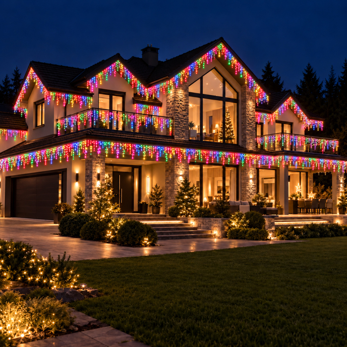 Instalație de Crăciun, franjuri cu 8 jocuri de lumini, fir gros, exterior, 25 metri, multicolor [3]