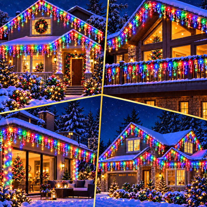 Instalație de Crăciun, franjuri cu flash, cu led tip țurțuri, fir gros, exterior, alb rece, 1 x 35 metri [6]