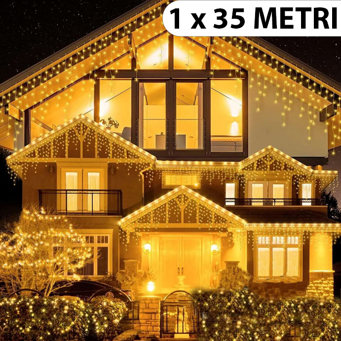 Instalație de Crăciun, franjuri cu flash, cu led tip țurțuri, fir gros, exterior, alb cald, 1 x 35 metri [1]