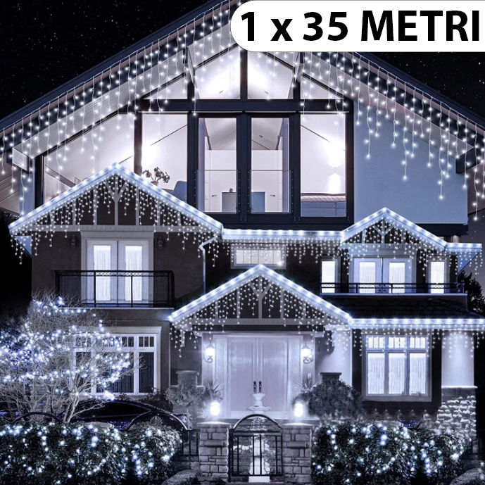 Instalație de Crăciun, franjuri cu flash, cu led tip țurțuri, fir gros, exterior, 4 culori, 1 x 35 metri [1]