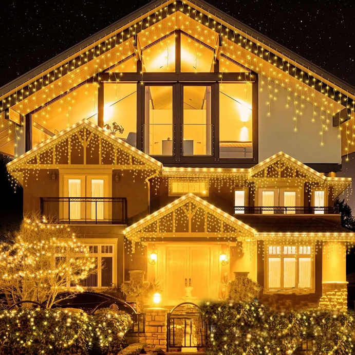 Instalație de Crăciun, franjuri cu flash, cu led tip țurțuri, fir gros, exterior, 4 culori, 50 metri [4]
