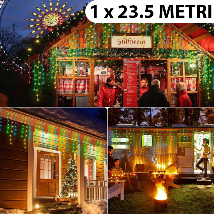 Instalație de Crăciun, franjuri cu flash, cu led tip țurțuri, fir gros, exterior, multicolor, 23,5 metri [1]