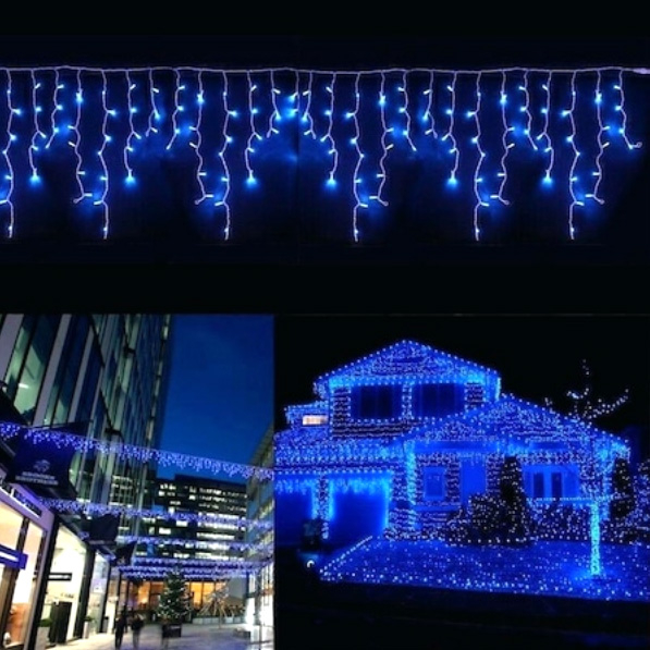 Instalație de Crăciun, franjuri cu led tip țurțuri, exterior, albastru, 4 metri [2]