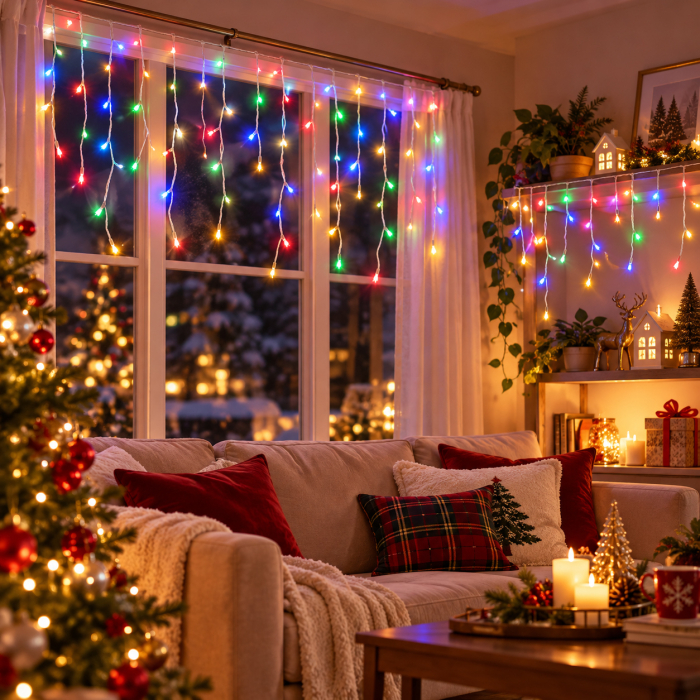 Instalație de Crăciun, 25 metri, franjuri cu led tip țurțuri, exterior, multicolor [7]