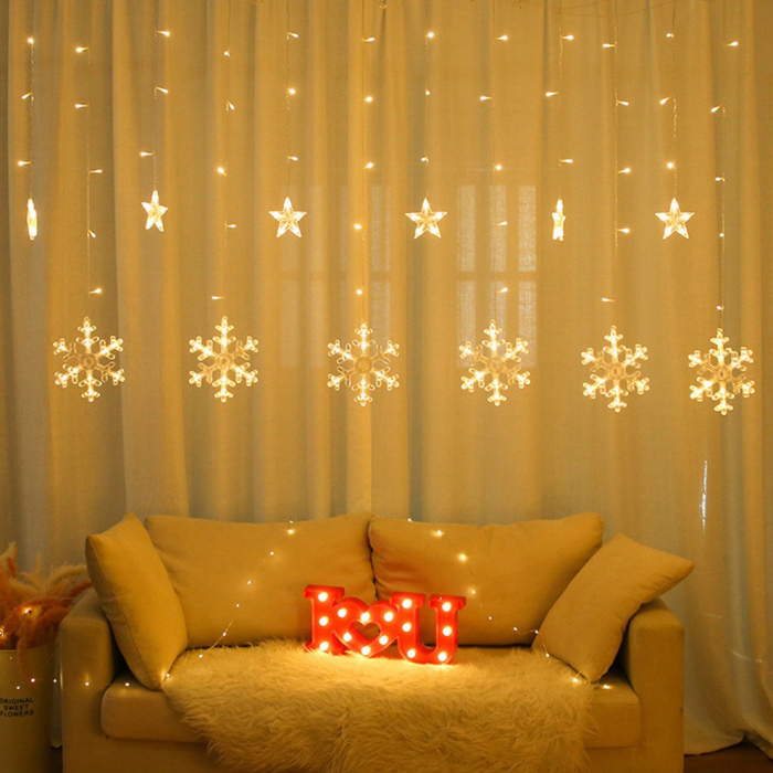 Instalație de Crăciun, perdea 12 fulgi cu stele, 3 metri, diverse culori [5]