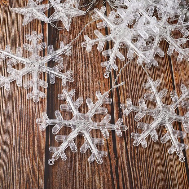 Instalație de Crăciun, perdea 12 fulgi cu stele, 3 metri, diverse culori [6]