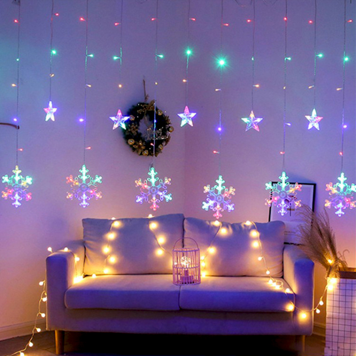Instalație de Crăciun, perdea 12 fulgi cu stele, 3 metri, multicolor [3]