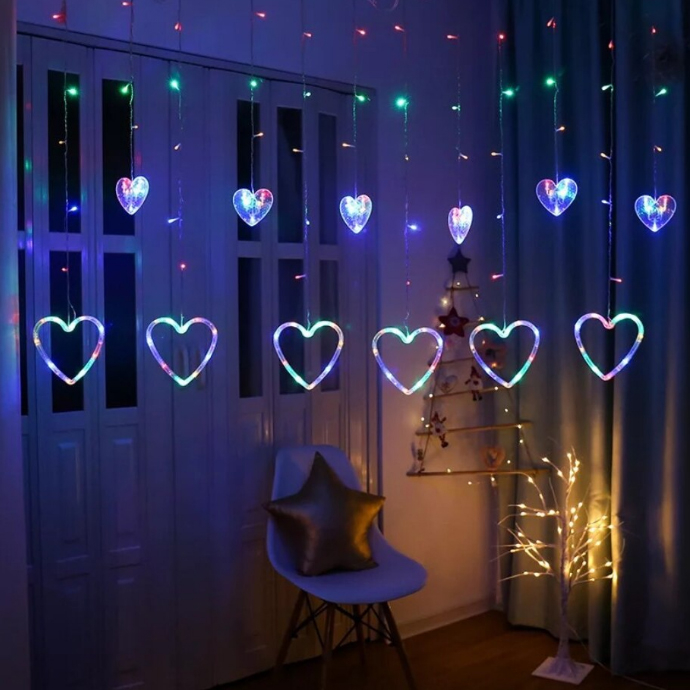 Instalație de Crăciun, perdea 12 Inimi, 3 metri, multicolor [2]