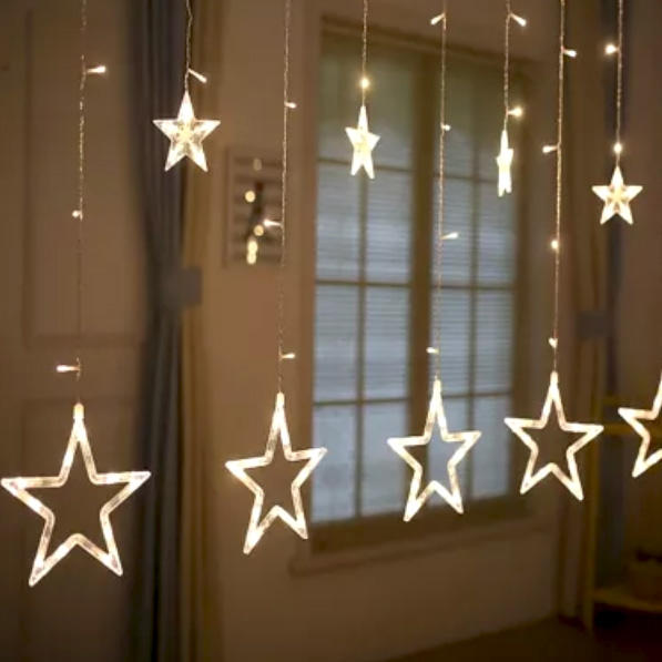 Instalație de Crăciun, perdea 12 stele, 3 metri, alb rece [2]