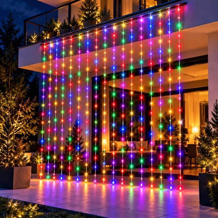 Instalație de Crăciun, perdea luminoasă 3 x 3 metri, multicolor [2]