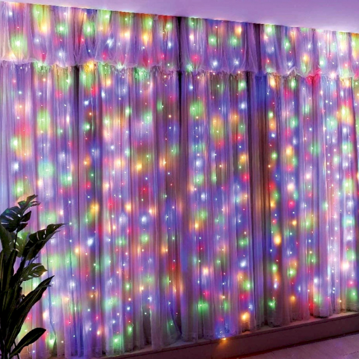 Instalație de Crăciun, perdea luminoasă 3 x 6 metri, fir gros, pentru fațade, diverse culori [1]