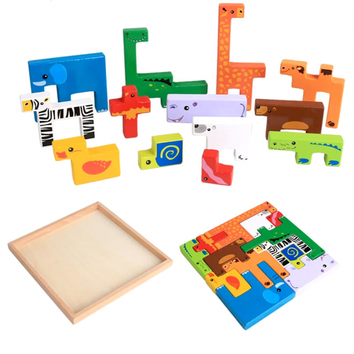 Joc de tip tetris din lemn cu animale 3D JC21 [3]
