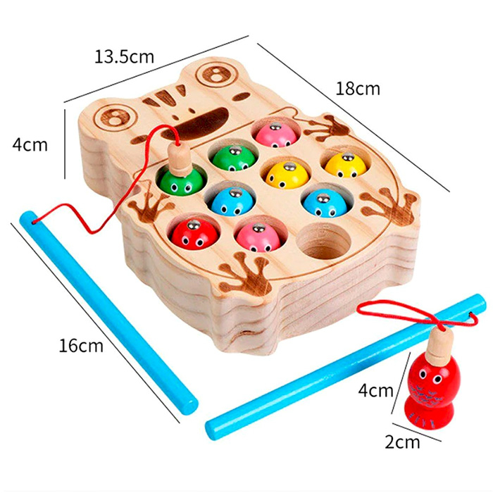Joc magnetic de pescuit din lemn Broscuța 10 peștișori JC12 [4]