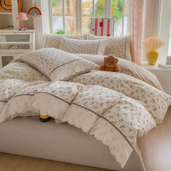 Lenjerie de pat bumbac 100%, 4 piese, floral crem, BCP408 [4]
