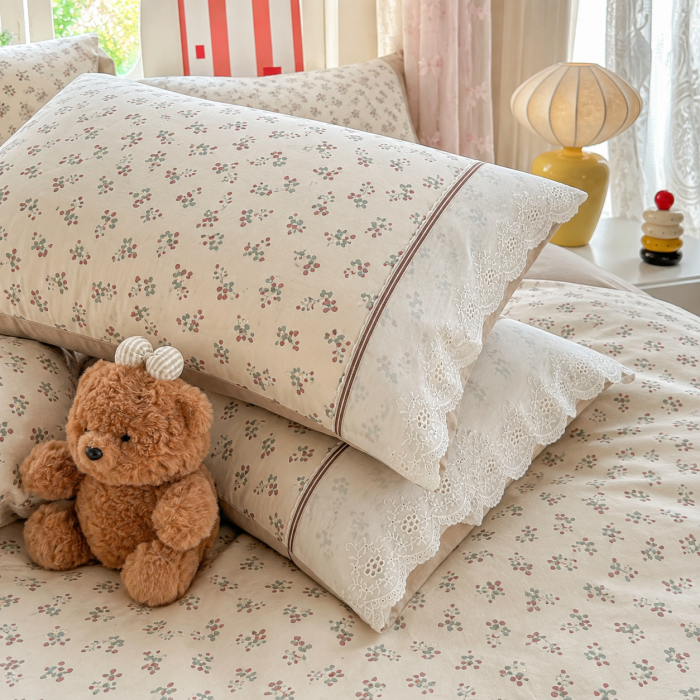 Lenjerie de pat bumbac 100%, 4 piese, floral crem, BCP408 [3]