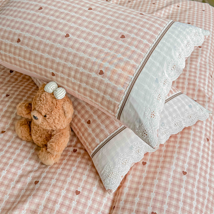 Lenjerie de pat bumbac 100%, 4 piese, model roz cu inimioare, BCP406 [3]