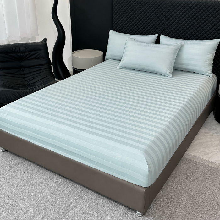 Lenjerie Premium Damasc, bumbac 100%, 6 piese, pat 2 persoane, bleu [2]