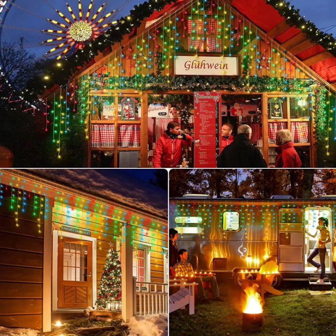 Pachet 3 Instalații de 12 m, interconectabile, 36 m, 900 leduri, franjuri cu led tip țurțuri, exterior [2]
