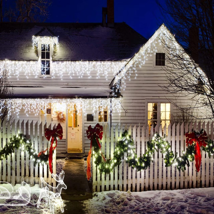 Pachet 3 Instalații de 12 m, interconectabile, 36 m, 900 leduri, franjuri cu led tip țurțuri, exterior [6]