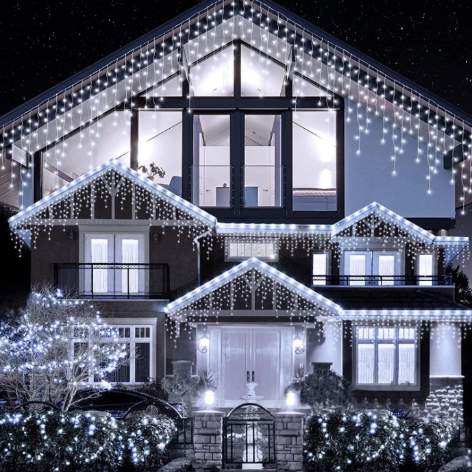 Pachet 3 Instalații de 12 m, interconectabile, 36 m, 900 leduri, franjuri cu led tip țurțuri, exterior [4]