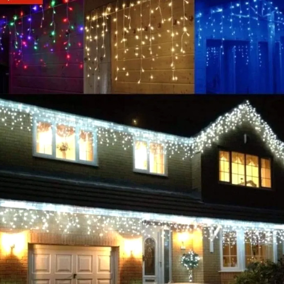 Pachet 3 Instalații de 12 m, interconectabile, 36 m, 900 leduri, franjuri cu led tip țurțuri, exterior [2]
