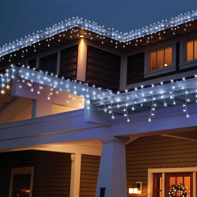Pachet 3 Instalații de 12 m, interconectabile, 36 m, 900 leduri, franjuri cu led tip țurțuri, exterior [5]
