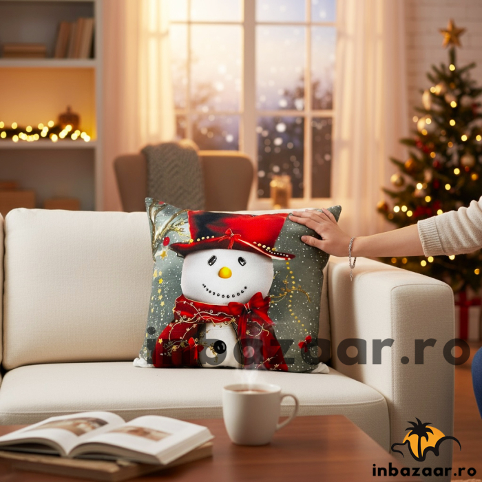 Pernă decorativă de Crăciun 40x40 cm cu om de zăpadă PPC04 [2]
