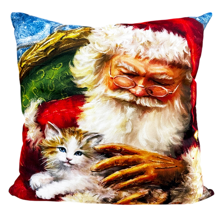 Pernă decorativă de Crăciun 40x40 cm cu Moș Crăciun și pisicuță PPC06 [1]