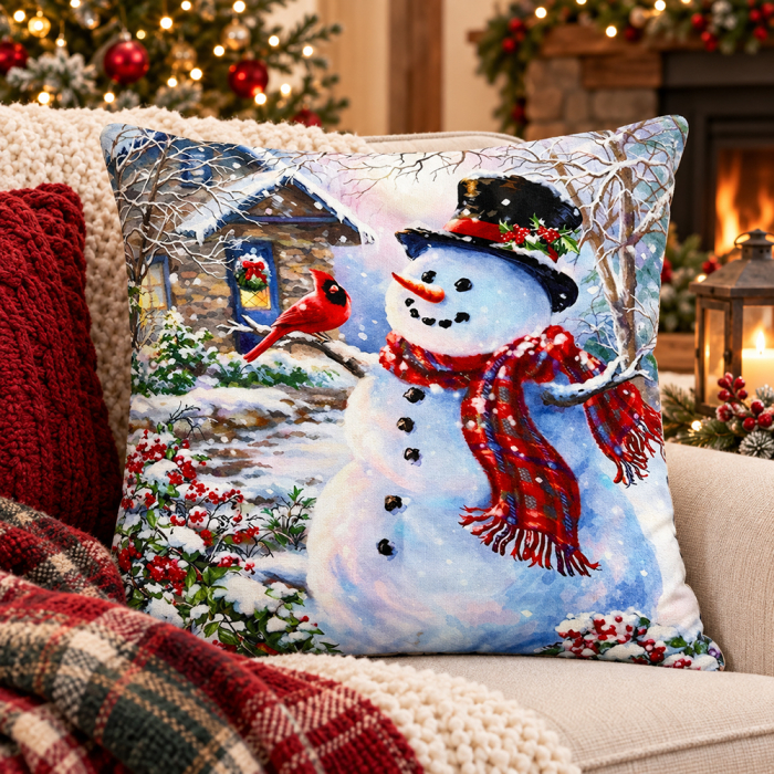 Pernă decorativă de Crăciun 40x40 cm cu Om de Zăpadă PPC06 [3]