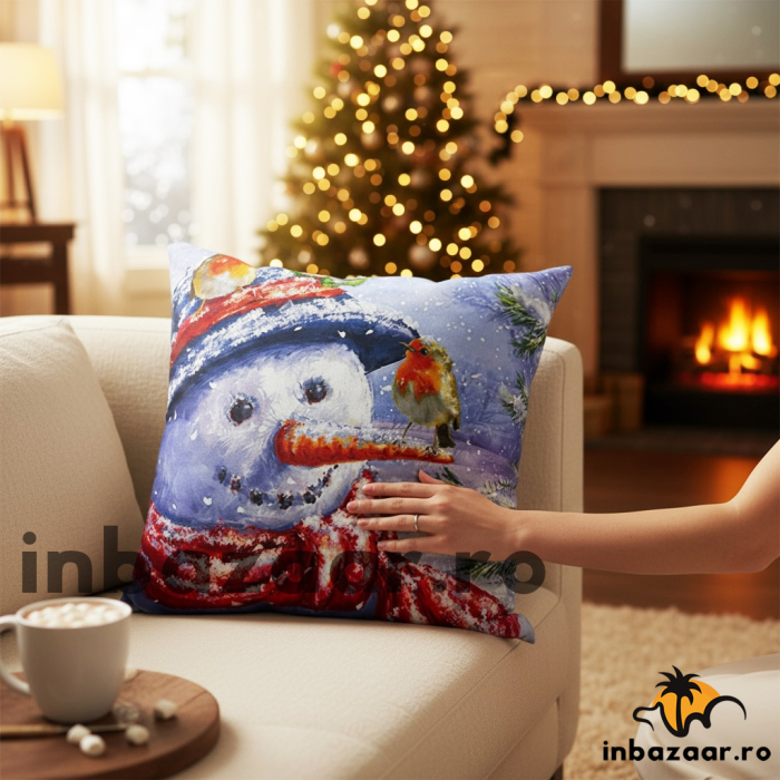 Pernă decorativă de Crăciun 40x40 cm cu om de zăpadă PPC02 [3]