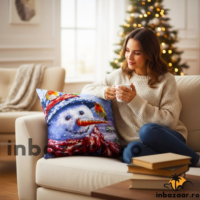 Pernă decorativă de Crăciun 40x40 cm cu om de zăpadă PPC02 [2]