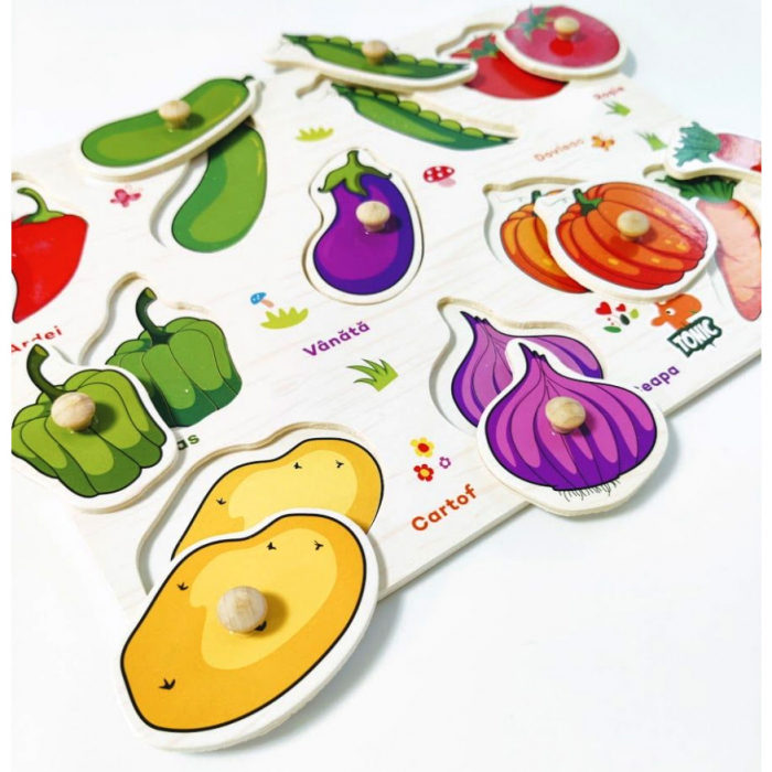 Puzzle incastru din lemn cu butoni în limba română cu legume JC34 [2]