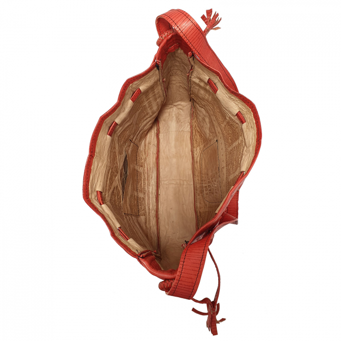 Rucsac bucket marocan din piele naturală, gravat manual, roșu [4]