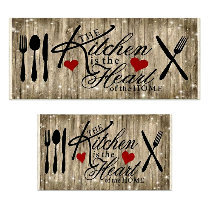 Set covoare bucătărie antiderapante, 2 piese, model mesaj decorativ [2]