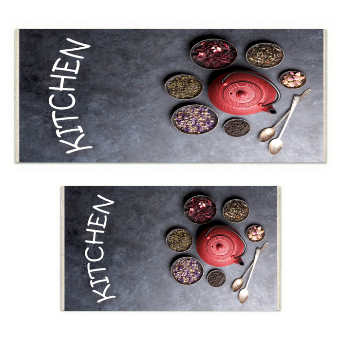 Set covoare bucătărie antiderapante, 2 piese, model ceainic decorativ [2]