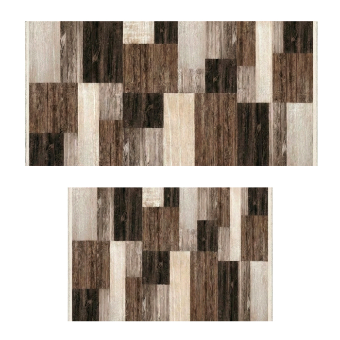 Set covoare bucătărie antiderapante, 2 piese, model lemn decorativ [2]