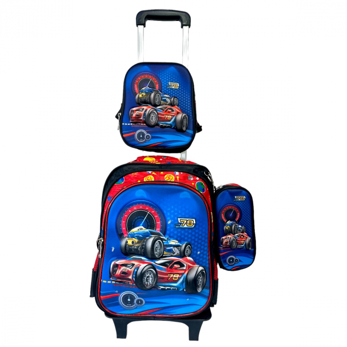 Set 3 piese Ghiozdan pentru școală cu troler detașabil, cu borsetă și penar, 41 x 30 x 23 cm, 3 compartimente, GS72 [2]