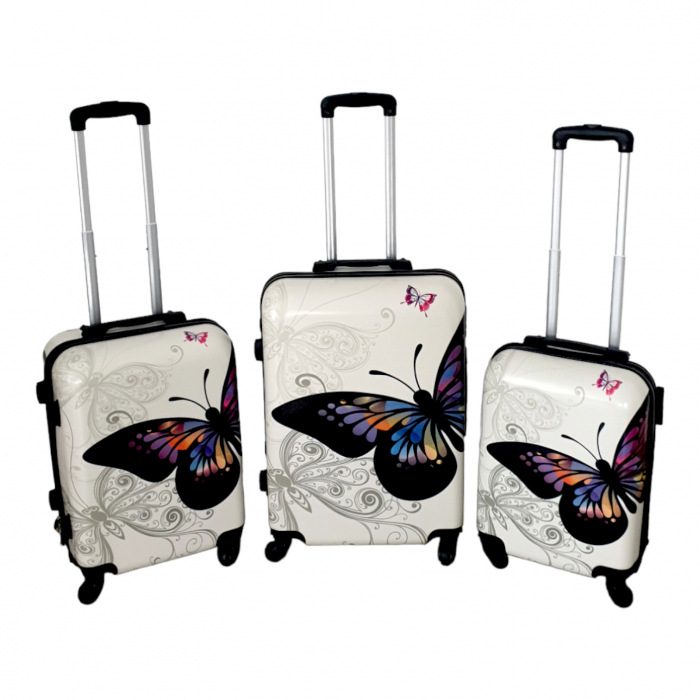 Set 3 valize troler ABS, 4 roți, fluture, 3 dimensiuni, TRC39 [3]
