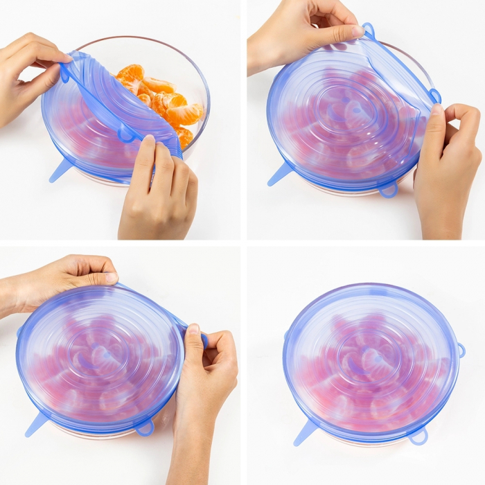 Set 6 capace flexibile din silicon, reutilizabile, albastru transparent [7]