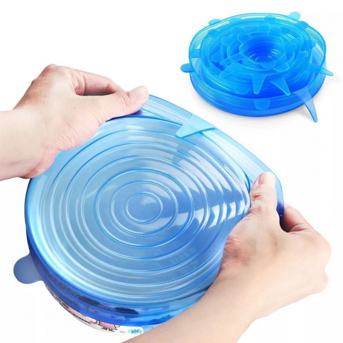 Set 6 capace flexibile din silicon, reutilizabile, albastru transparent [2]