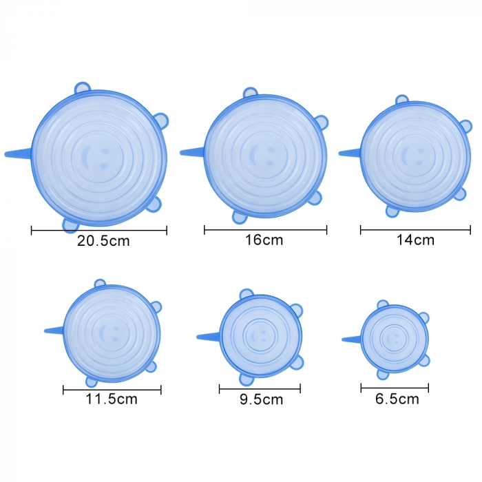 Set 6 capace flexibile din silicon, reutilizabile, albastru transparent [5]