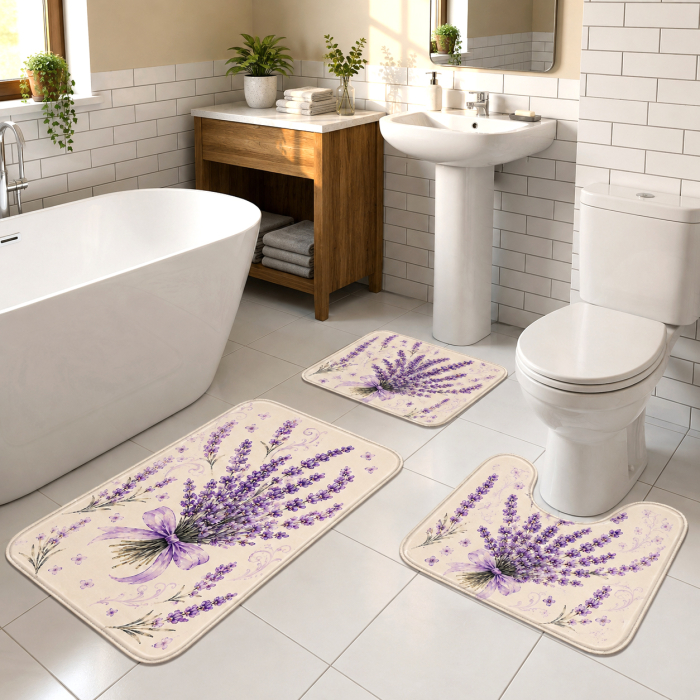 Set covoare baie antiderapante, 3 piese, model Buchet de Lavandă, CBA126 [2]