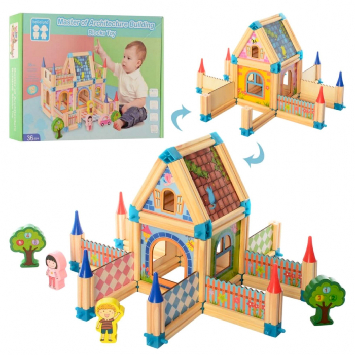 Set de construcție din lemn Micul Arhitect 128 piese JC82 [3]