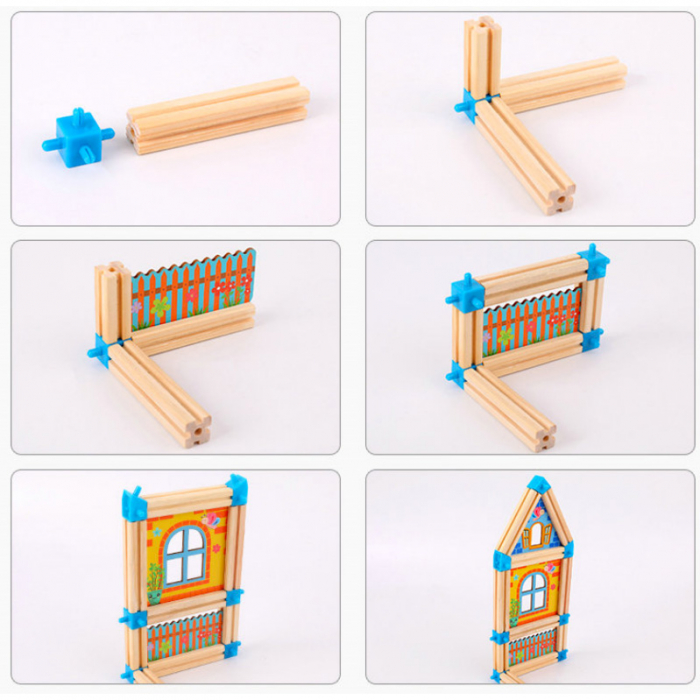 Set de construcție din lemn Micul Arhitect 128 piese JC82 [4]