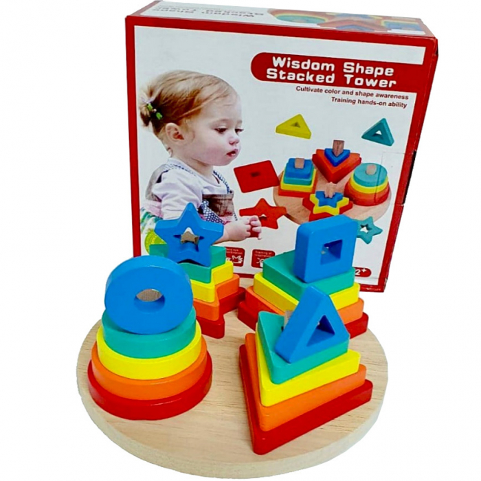 Sortator din lemn Montessori rotund 4 coloane JC17 [5]