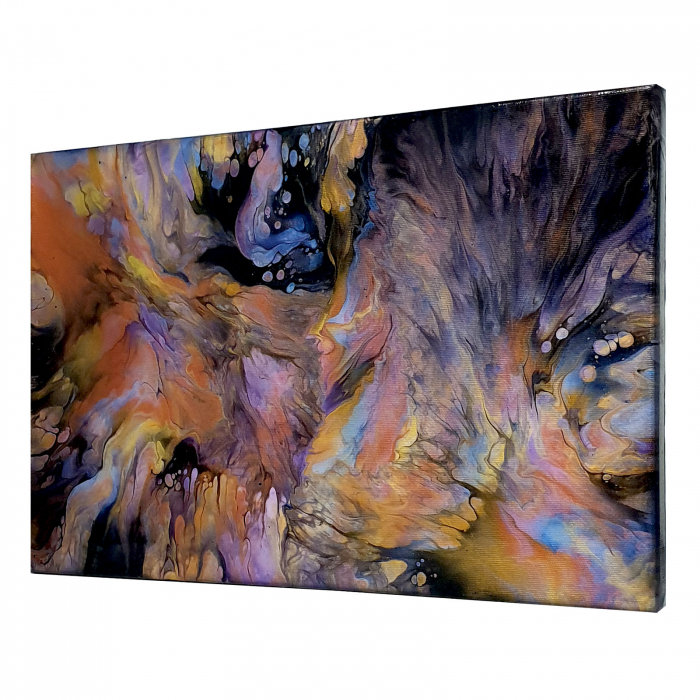 Tablou pictat manual, acrilic pe pânză, 45 x 30 cm, iridescent, finisat cu rășină [3]
