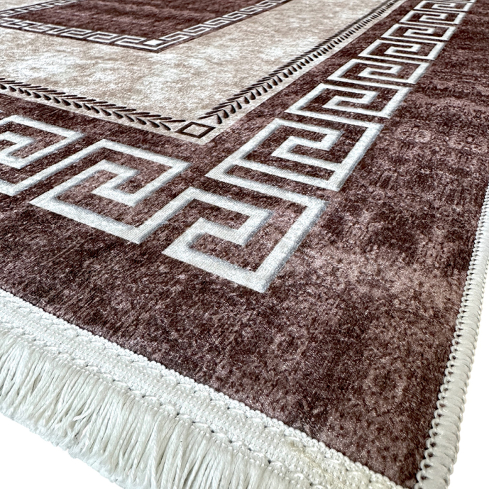 Traversă hol antiderapantă, 400 cm, model clasic geometric, bej-maro [4]