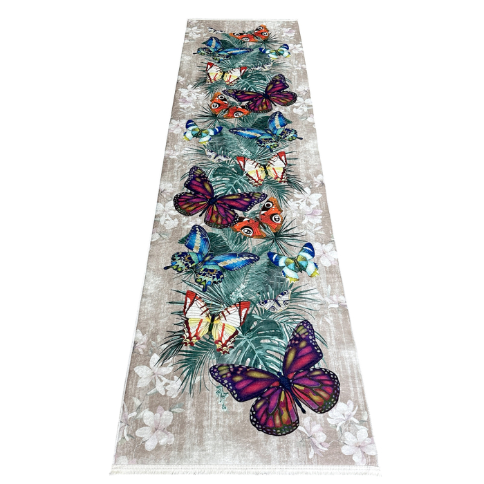 Traversă hol antiderapantă, 400 cm, model floral cu fluturi, multicolor [8]