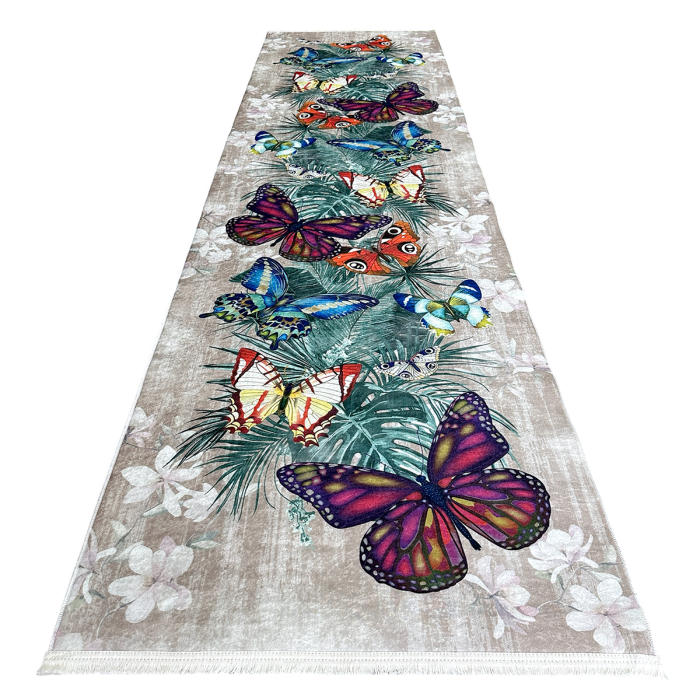 Traversă hol antiderapantă, 400 cm, model floral cu fluturi, multicolor [7]